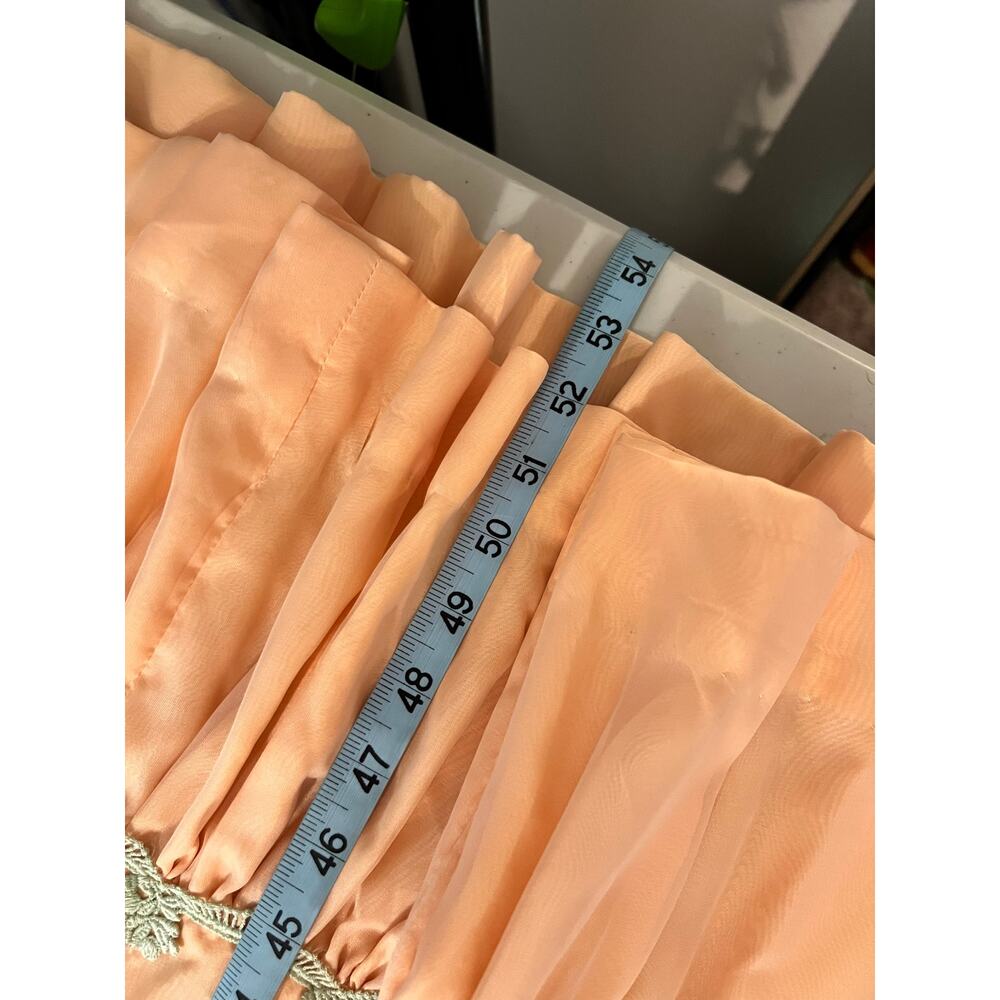 Vintage 60s Peach Green Floral Trim Princess Puffed Long Sleeve Dress Size Small - Picture 12 of 15